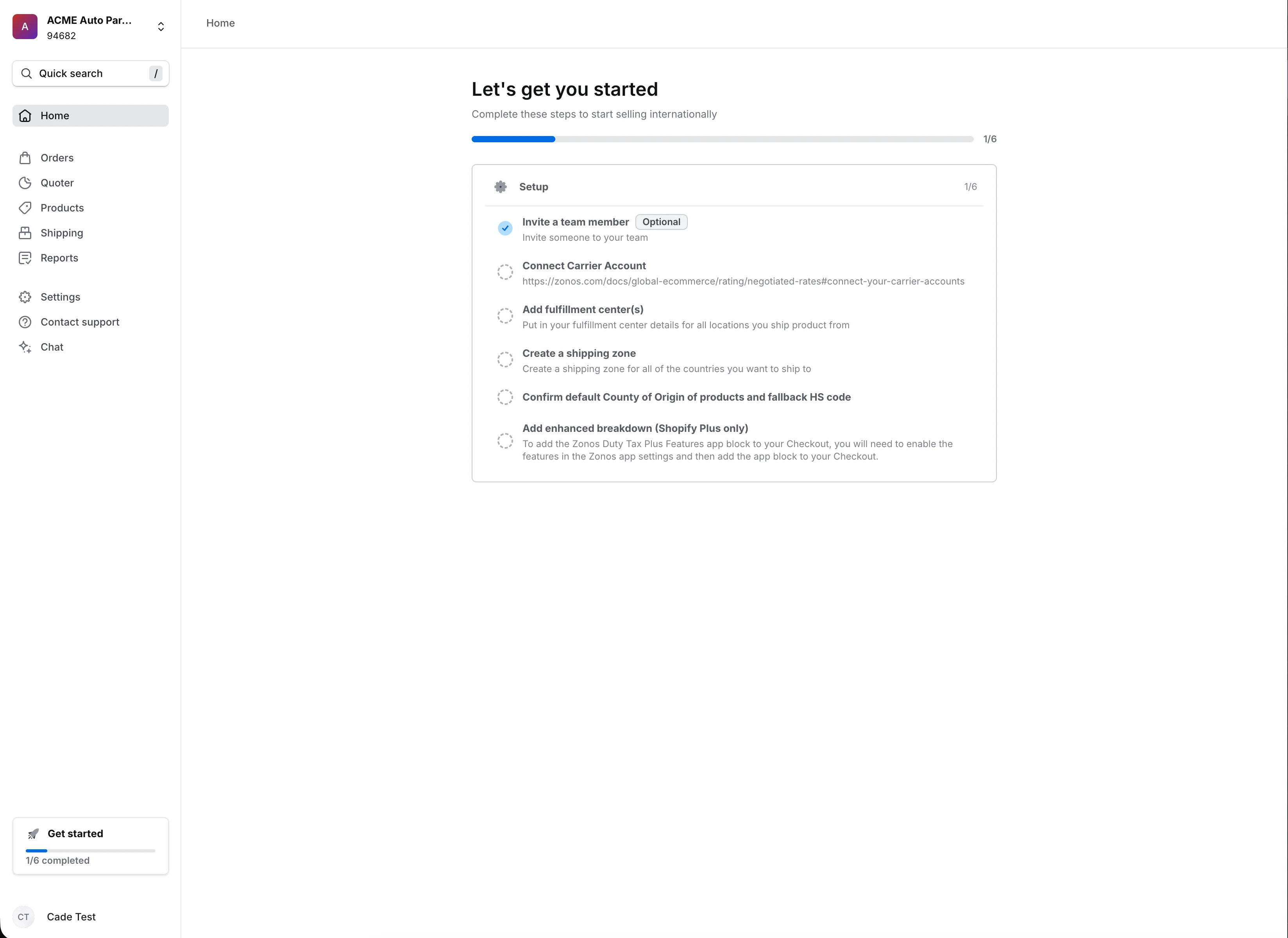 Activation checklist on the dashboard home page with progress bar